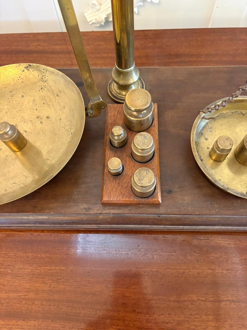 Antique Victorian Apothecary Balance Scales Brass Mahogany Day & Millward Complete with Weights - Image 10